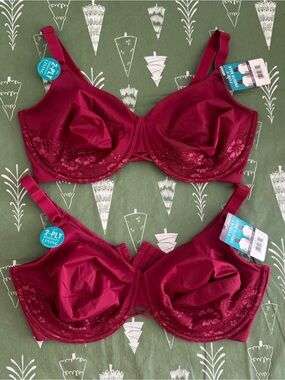 Lot of 2 Vanity Fair Radiant Full Coverage Underwire Bras 40DDD Magenta Red